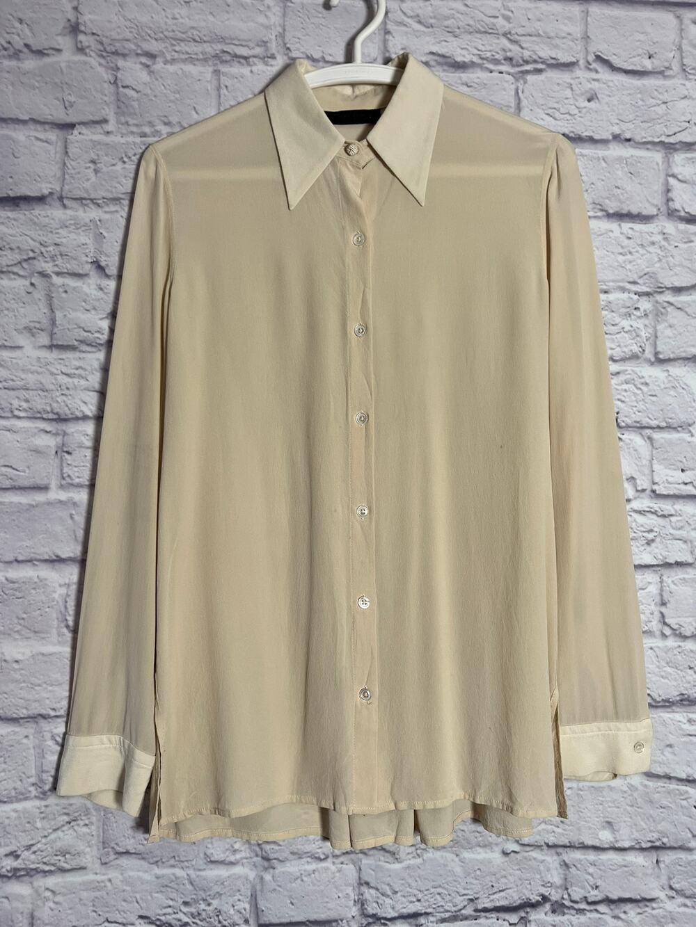 THE ROW Ivory Silk Style Crepe Pleated Button Down Shirt Blouse SZ 6 USA STAINS